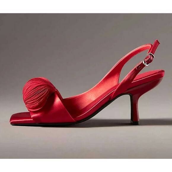 Jeffrey Campbell Duffy Slingback Red Satin Heel Size 10 NIB Plume Design Elegant - Picture 1 of 14